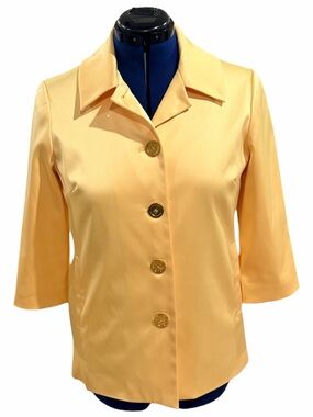Covington Yellow Button-Front Three-Quarter Sleeve Jacket